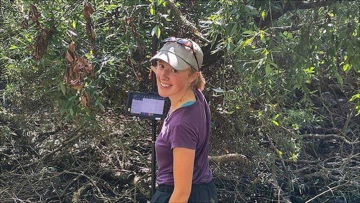 Amelia Englyst Robb collecting data in the alluvial forests along the river Elbe