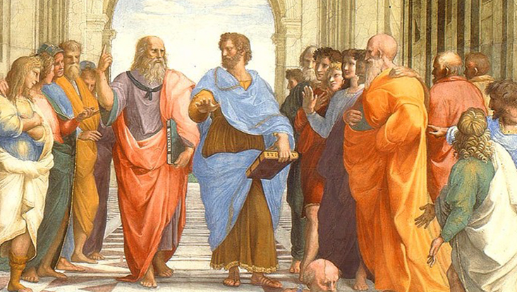 Darstellung verschiedener Philosophen und Naturforscher der Antike